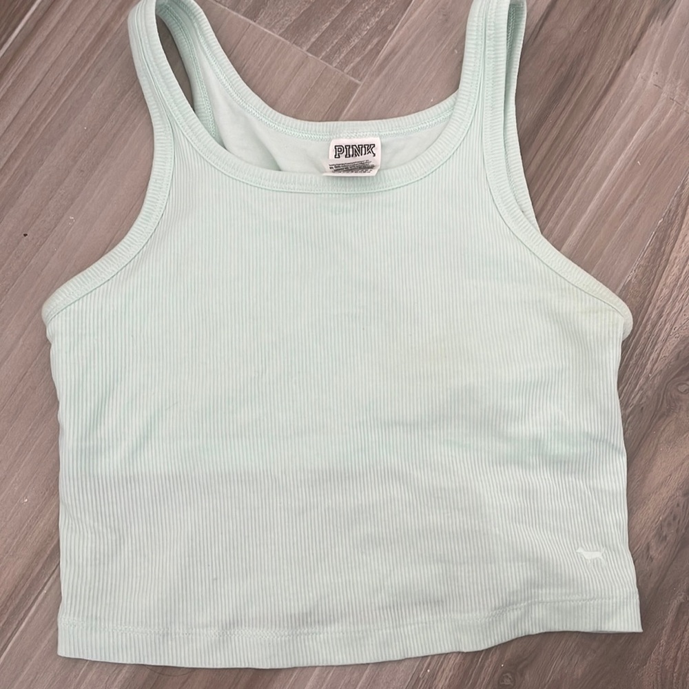 Pink by Victoria’s Secret mint green cropped tank top with built in bra